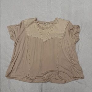 POL Beige Short Sleeve Studded Top